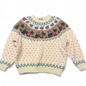 Vintage Northern Isles Scottie Dog Sweater Hand Embroidered Cottagecore cozy y2k